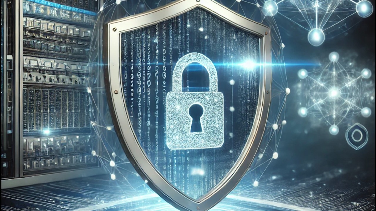 Digital security shield with lock icon representing hardware security for post-quantum cryptography